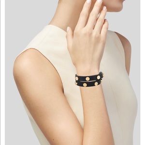 Tory Burch Double Wrap Logo Stud Bracelet in Black